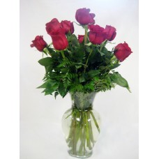 ONE Dozen Red Roses Vased
